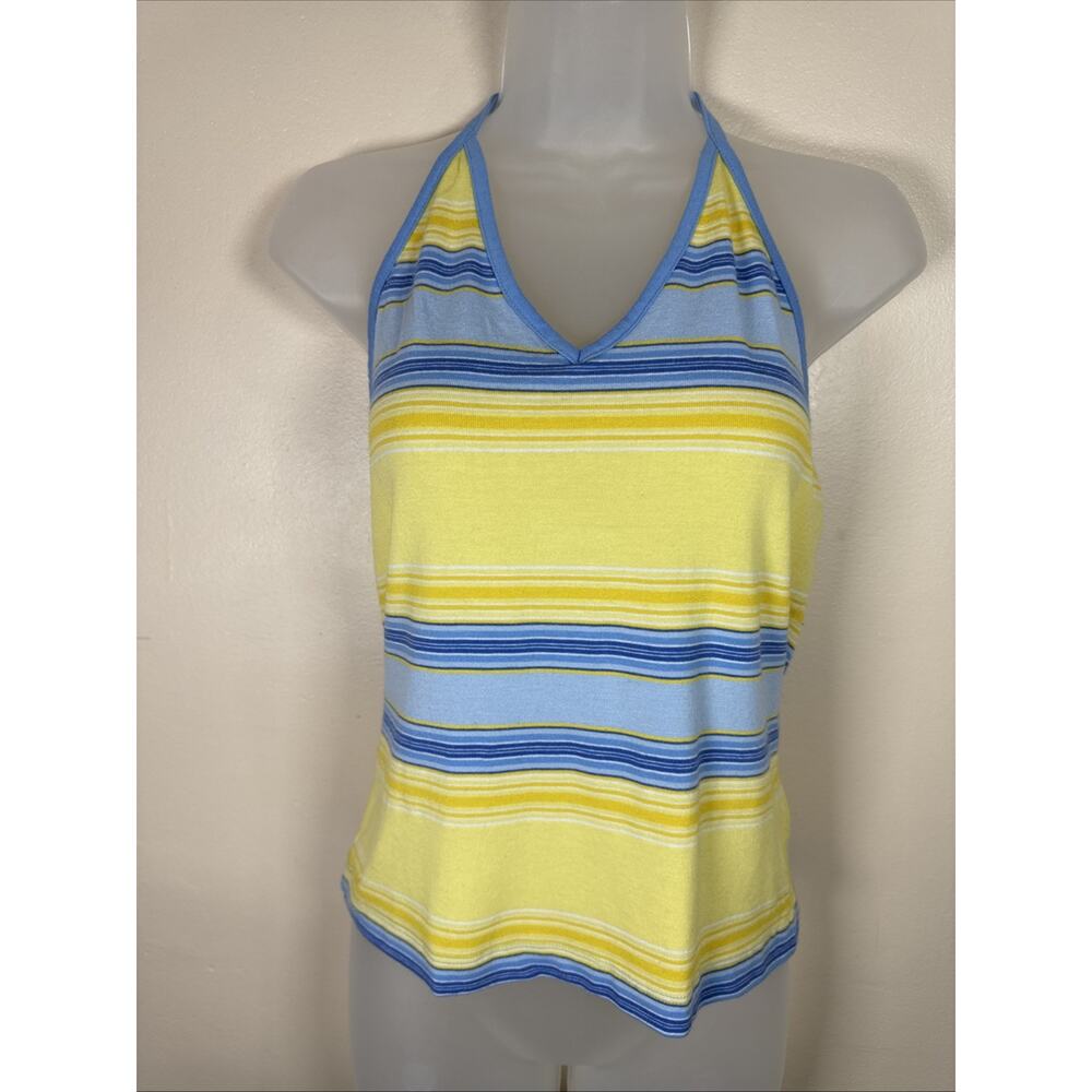 VTG Tangets Womens Halter Top 90s Y2K Striped M Striped Beach Preppy V Neck